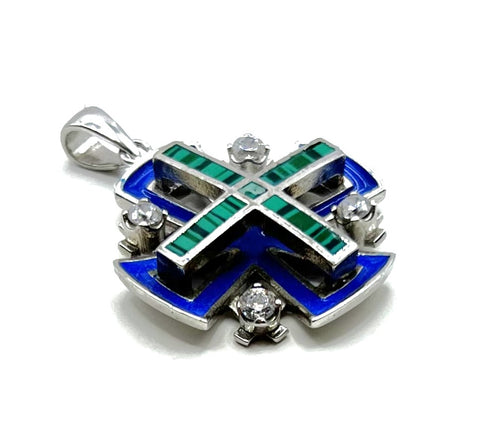 Sterling Silver Enamel with Opal Jerusalem Cross Pendant